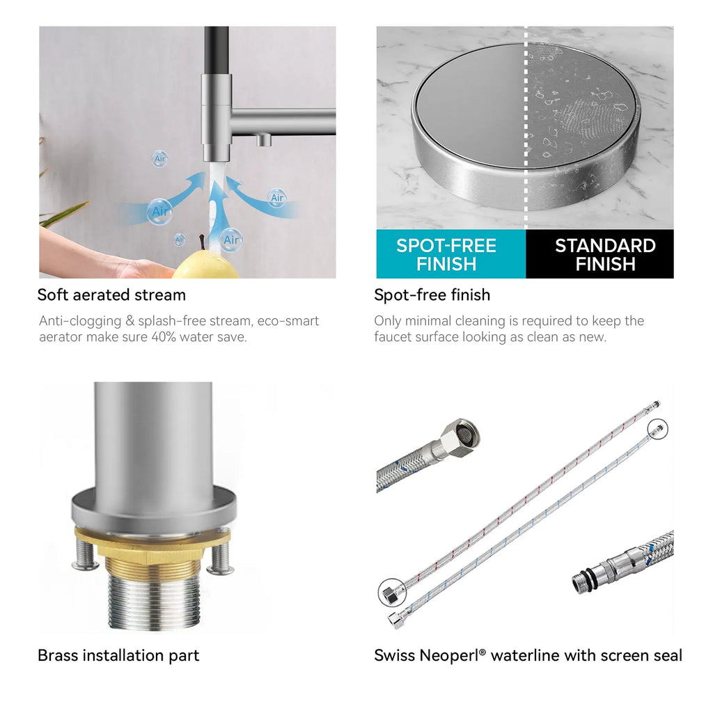 Semi-Pro Solid Brass Pull-Out Kitchen Faucet with Filtered Water Tap – 3-Function Sprayer – KFB1506