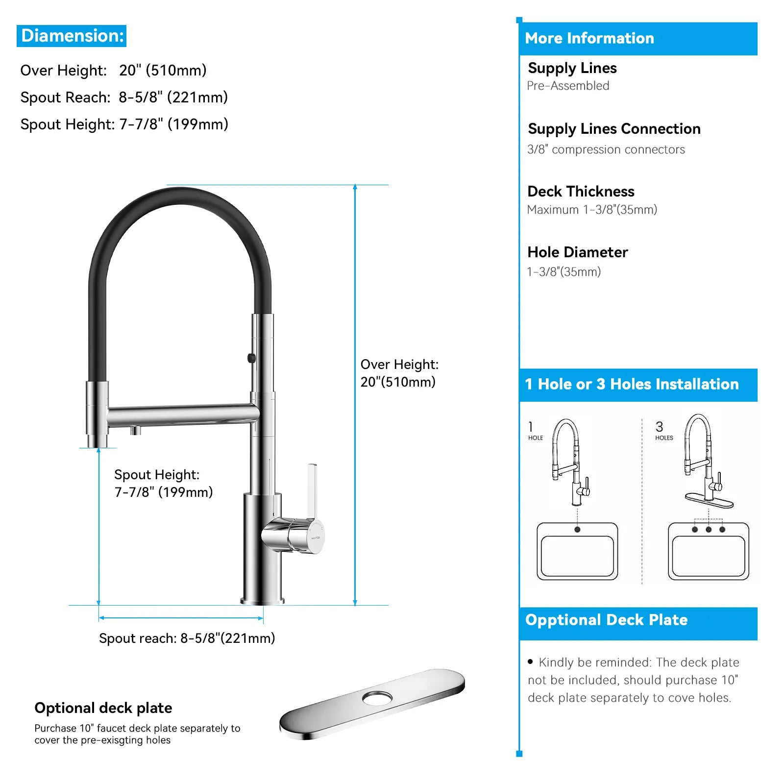 Semi-Pro Solid Brass Pull-Out Kitchen Faucet with Filtered Water Tap – 3-Function Sprayer – KFB1506