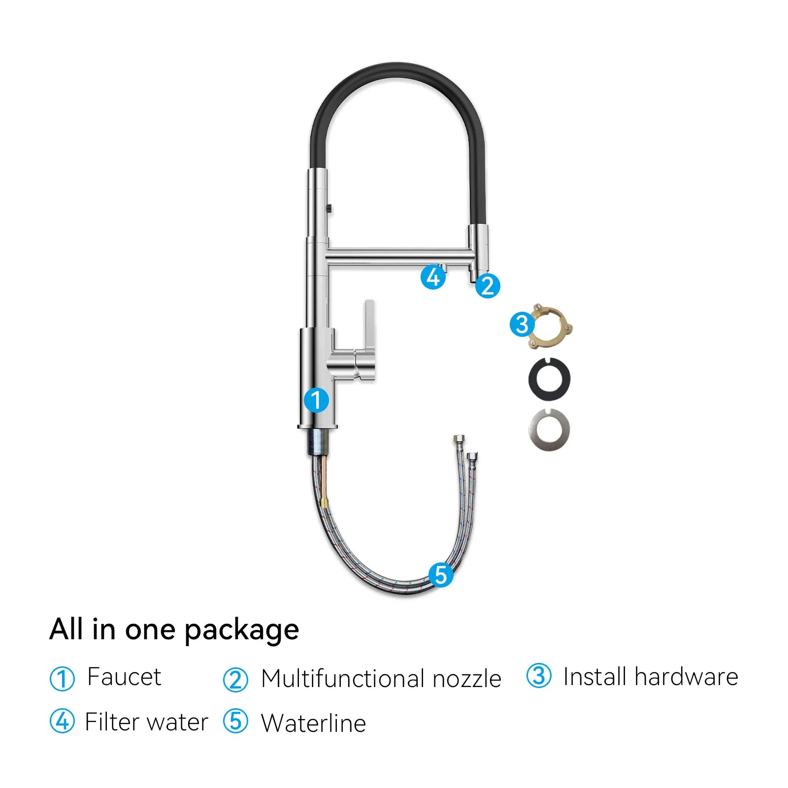 Semi-Pro Solid Brass Pull-Out Kitchen Faucet with Filtered Water Tap – 3-Function Sprayer – KFB1506