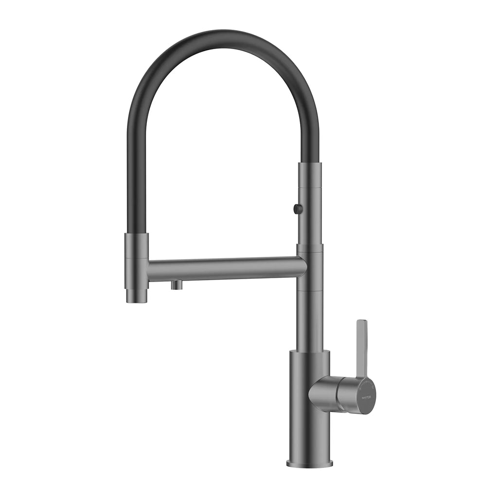 Semi-Pro Solid Brass Pull-Out Kitchen Faucet with Filtered Water Tap – 3-Function Sprayer – KFB1506 Brushed Gun Metal