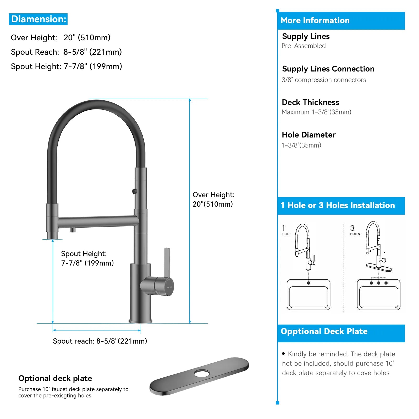 Semi-Pro Solid Brass Pull-Out Kitchen Faucet with Filtered Water Tap – 3-Function Sprayer – KFB1506