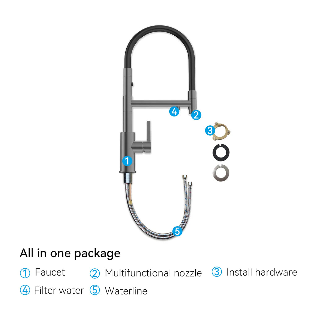 Semi-Pro Solid Brass Pull-Out Kitchen Faucet with Filtered Water Tap – 3-Function Sprayer – KFB1506