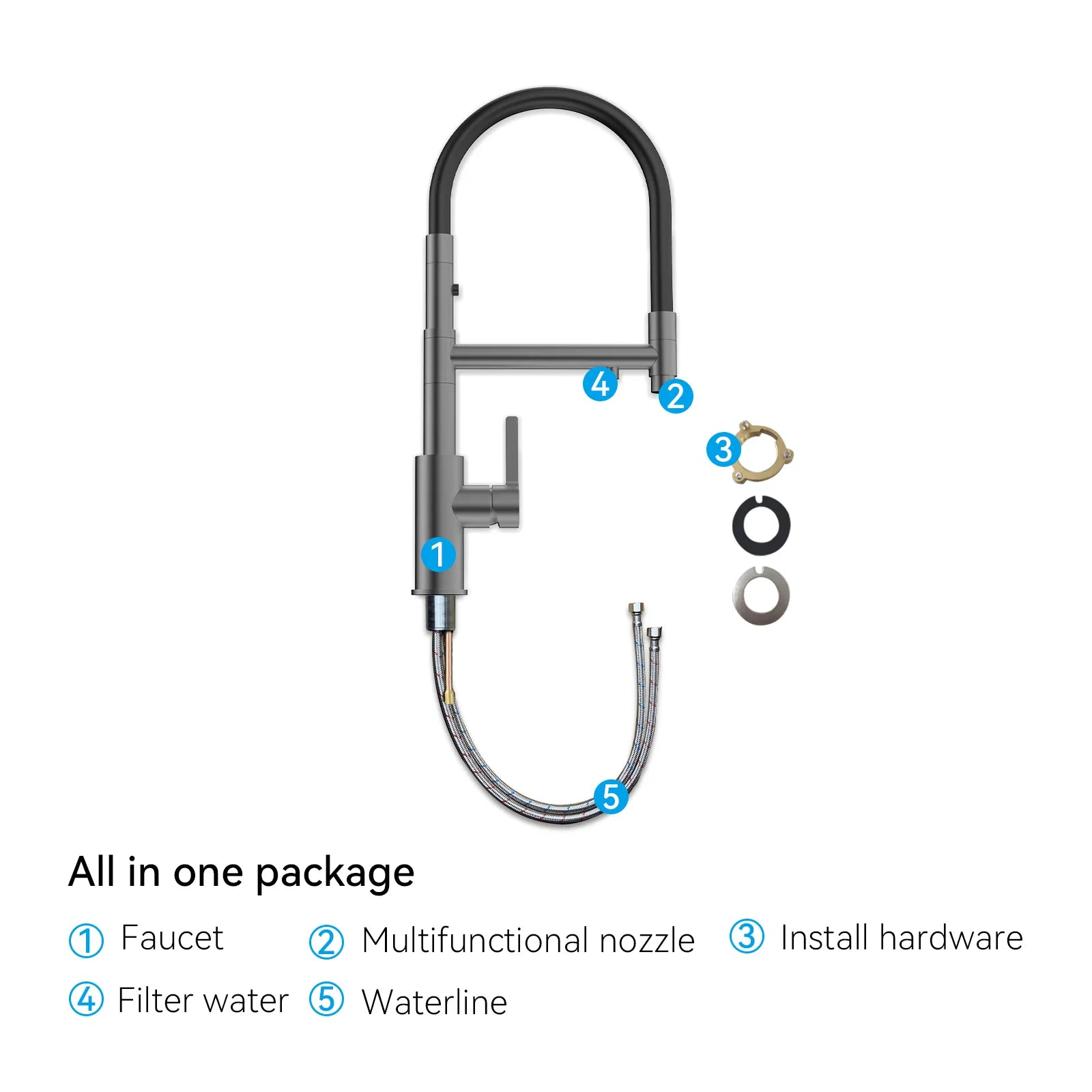 Semi-Pro Solid Brass Pull-Out Kitchen Faucet with Filtered Water Tap – 3-Function Sprayer – KFB1506
