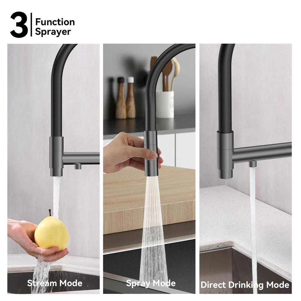 Semi-Pro Solid Brass Pull-Out Kitchen Faucet with Filtered Water Tap – 3-Function Sprayer – KFB1506