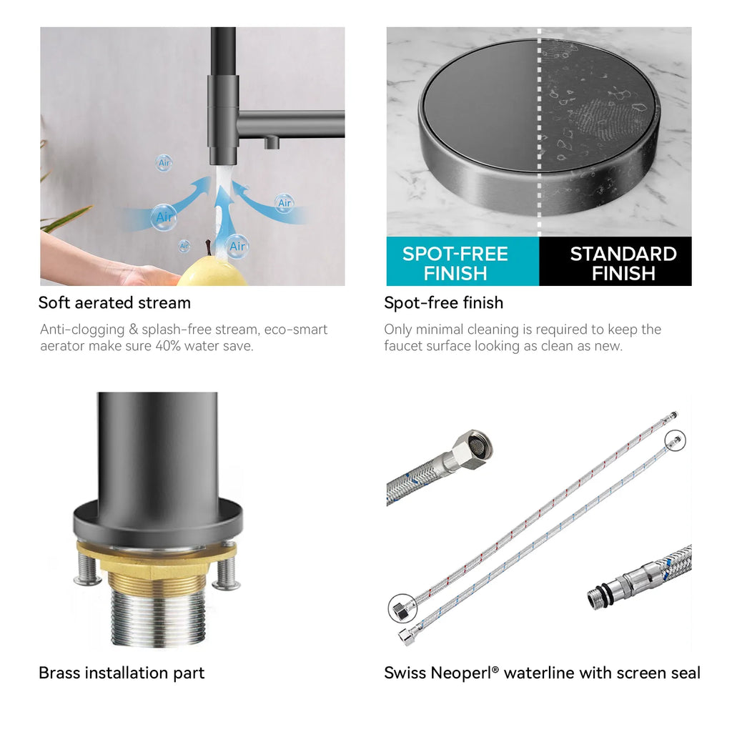 Semi-Pro Solid Brass Pull-Out Kitchen Faucet with Filtered Water Tap – 3-Function Sprayer – KFB1506