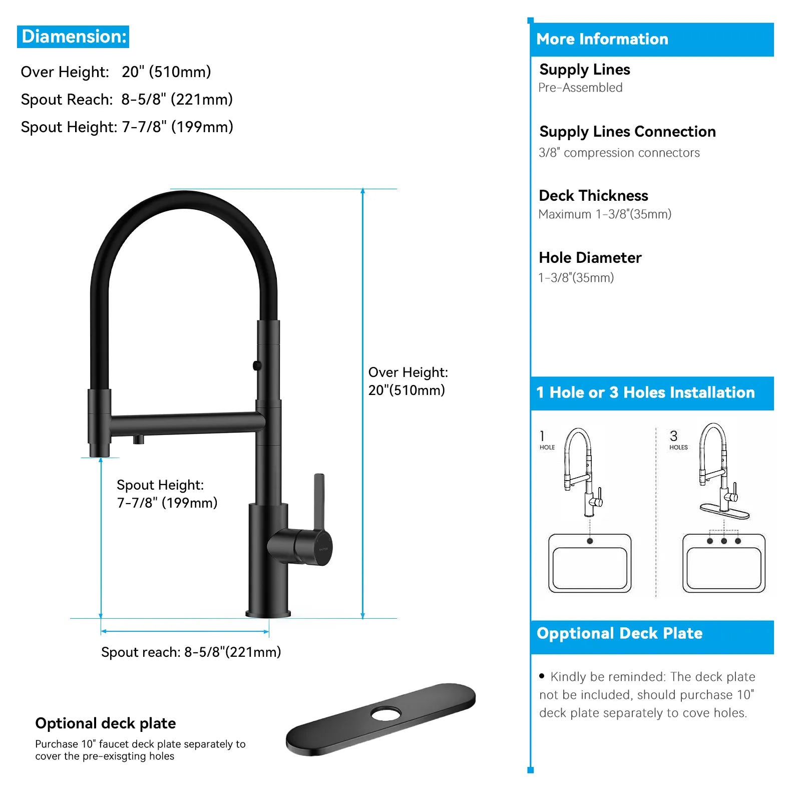 Semi-Pro Solid Brass Pull-Out Kitchen Faucet with Filtered Water Tap – 3-Function Sprayer – KFB1506