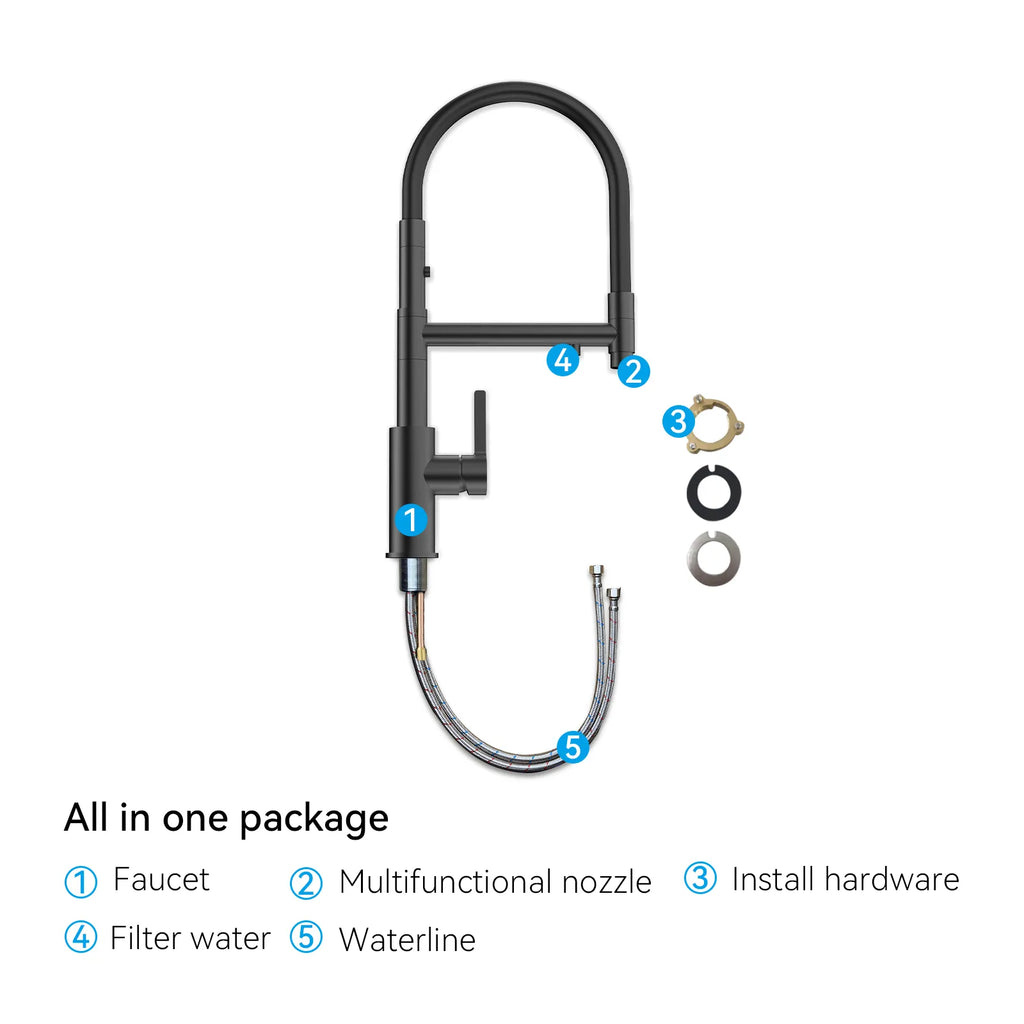 Semi-Pro Solid Brass Pull-Out Kitchen Faucet with Filtered Water Tap – 3-Function Sprayer – KFB1506