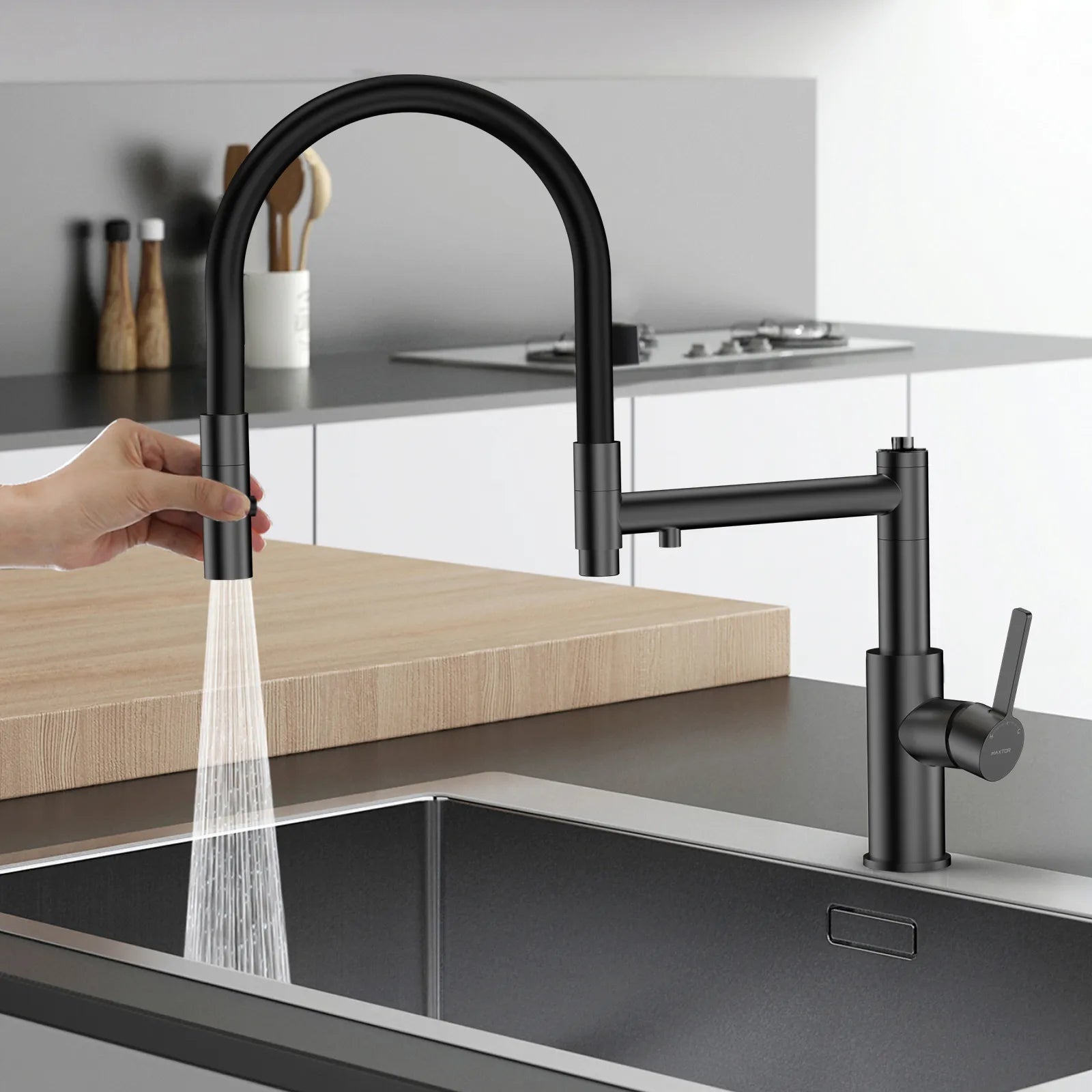 Semi-Pro Solid Brass Pull-Out Kitchen Faucet with Filtered Water Tap – 3-Function Sprayer – KFB1506