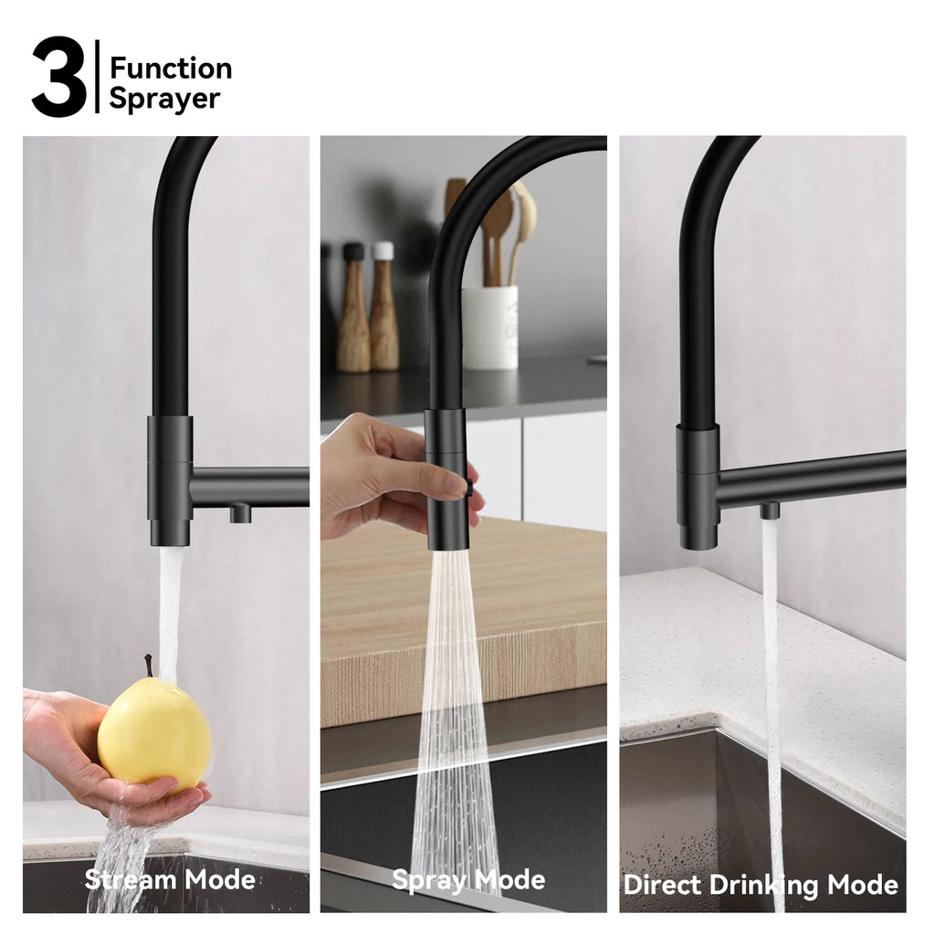 Semi-Pro Solid Brass Pull-Out Kitchen Faucet with Filtered Water Tap – 3-Function Sprayer – KFB1506