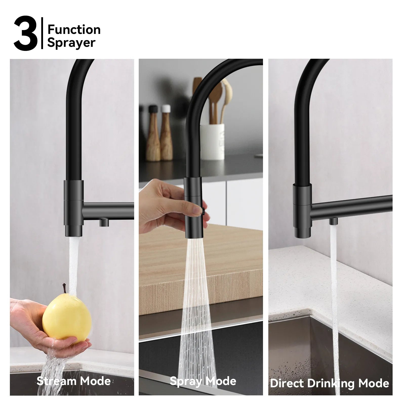 Semi-Pro Solid Brass Pull-Out Kitchen Faucet with Filtered Water Tap – 3-Function Sprayer – KFB1506