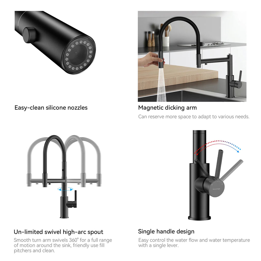 Semi-Pro Solid Brass Pull-Out Kitchen Faucet with Filtered Water Tap – 3-Function Sprayer – KFB1506
