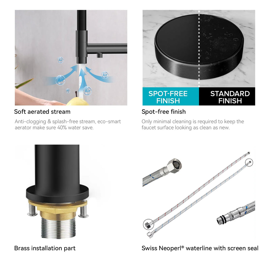 Semi-Pro Solid Brass Pull-Out Kitchen Faucet with Filtered Water Tap – 3-Function Sprayer – KFB1506