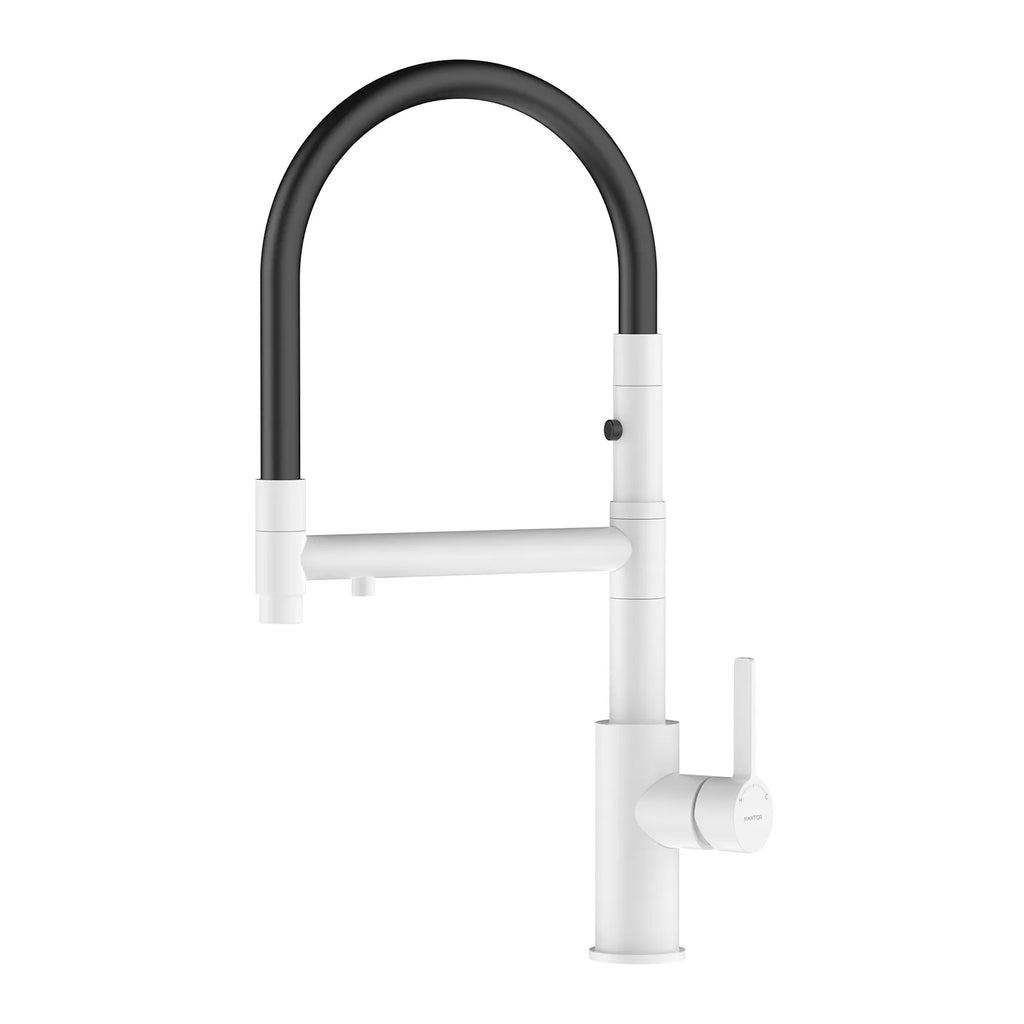 Semi-Pro Solid Brass Pull-Out Kitchen Faucet with Filtered Water Tap – 3-Function Sprayer – KFB1506 Matte White