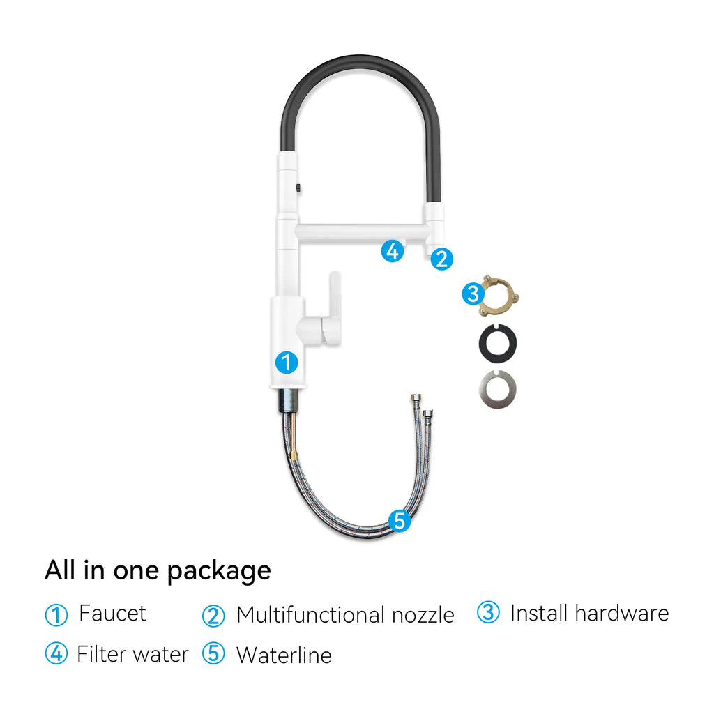 Semi-Pro Solid Brass Pull-Out Kitchen Faucet with Filtered Water Tap – 3-Function Sprayer – KFB1506