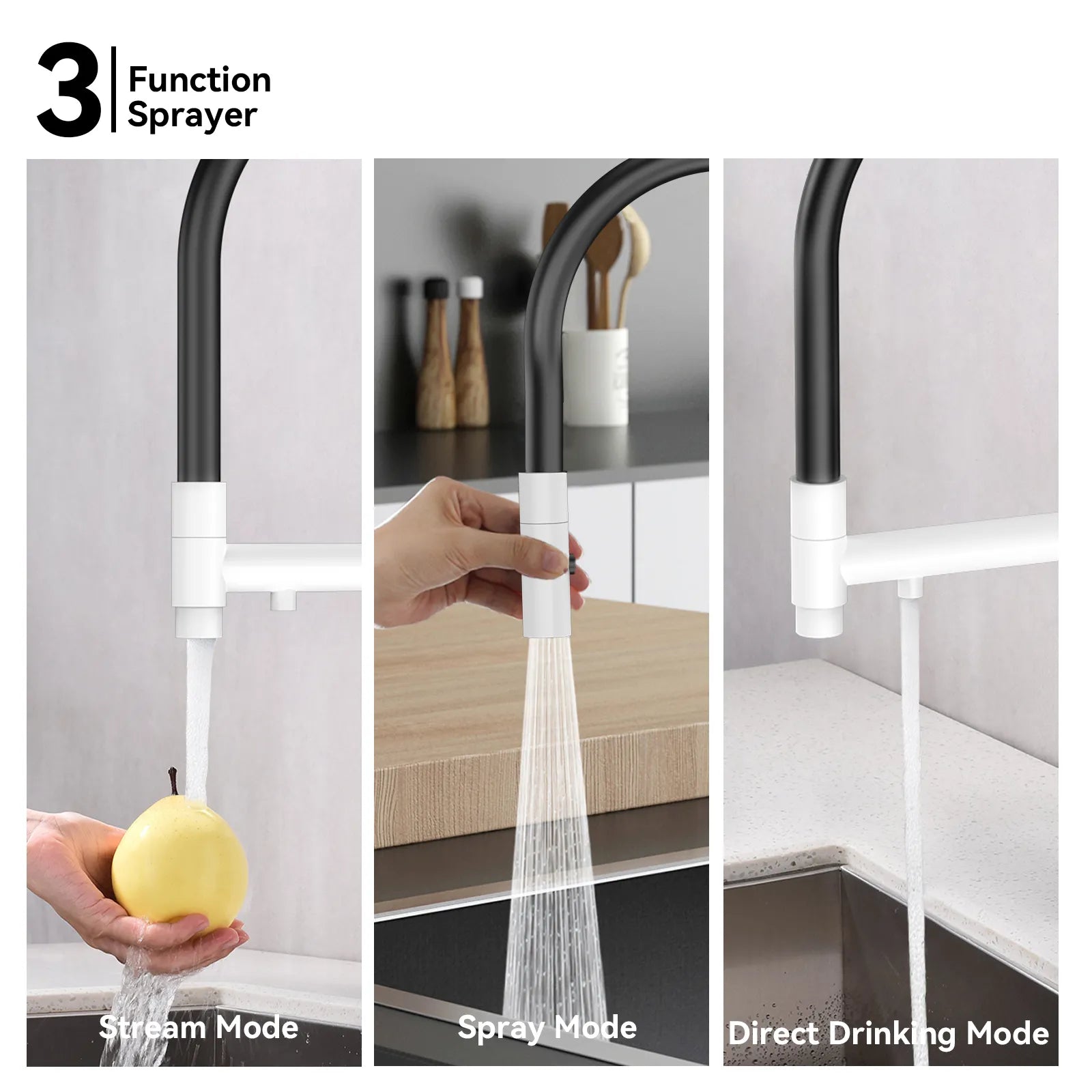 Semi-Pro Solid Brass Pull-Out Kitchen Faucet with Filtered Water Tap – 3-Function Sprayer – KFB1506