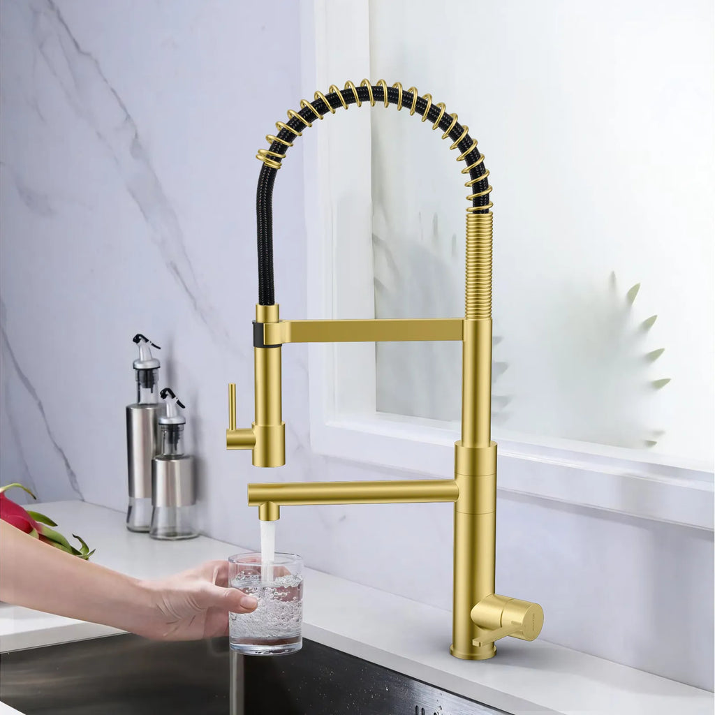 Semi-Pro Solid Brass Pull-Out Kitchen Faucet with Filtered Water Tap – Dual-Function Sprayer – KFB1508