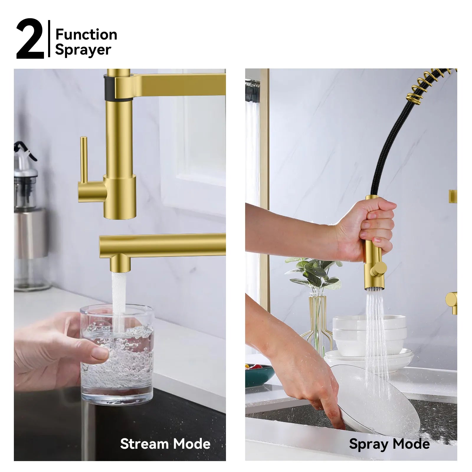 Semi-Pro Solid Brass Pull-Out Kitchen Faucet with Filtered Water Tap – Dual-Function Sprayer – KFB1508