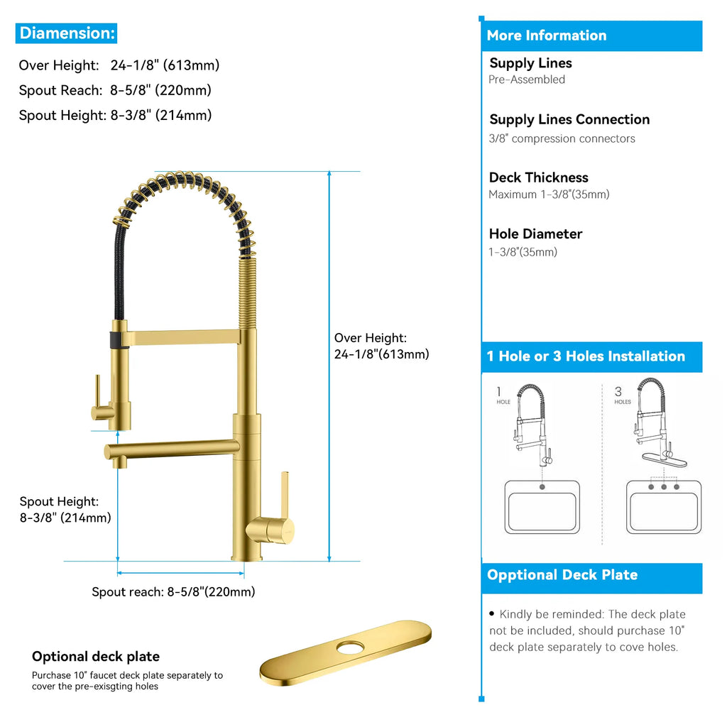 Semi-Pro Solid Brass Pull-Out Kitchen Faucet with Filtered Water Tap – Dual-Function Sprayer – KFB1508