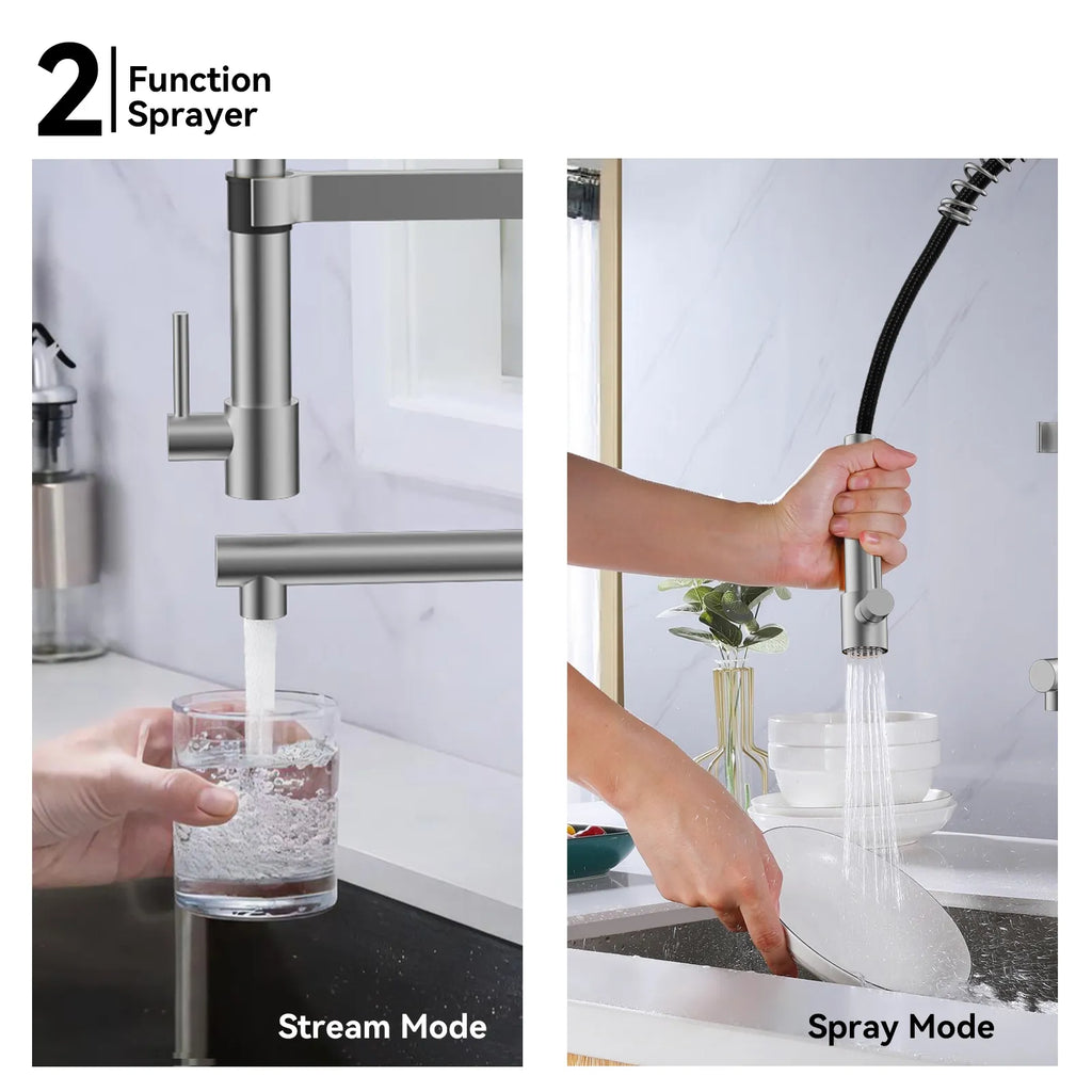 Semi-Pro Solid Brass Pull-Out Kitchen Faucet with Filtered Water Tap – Dual-Function Sprayer – KFB1508