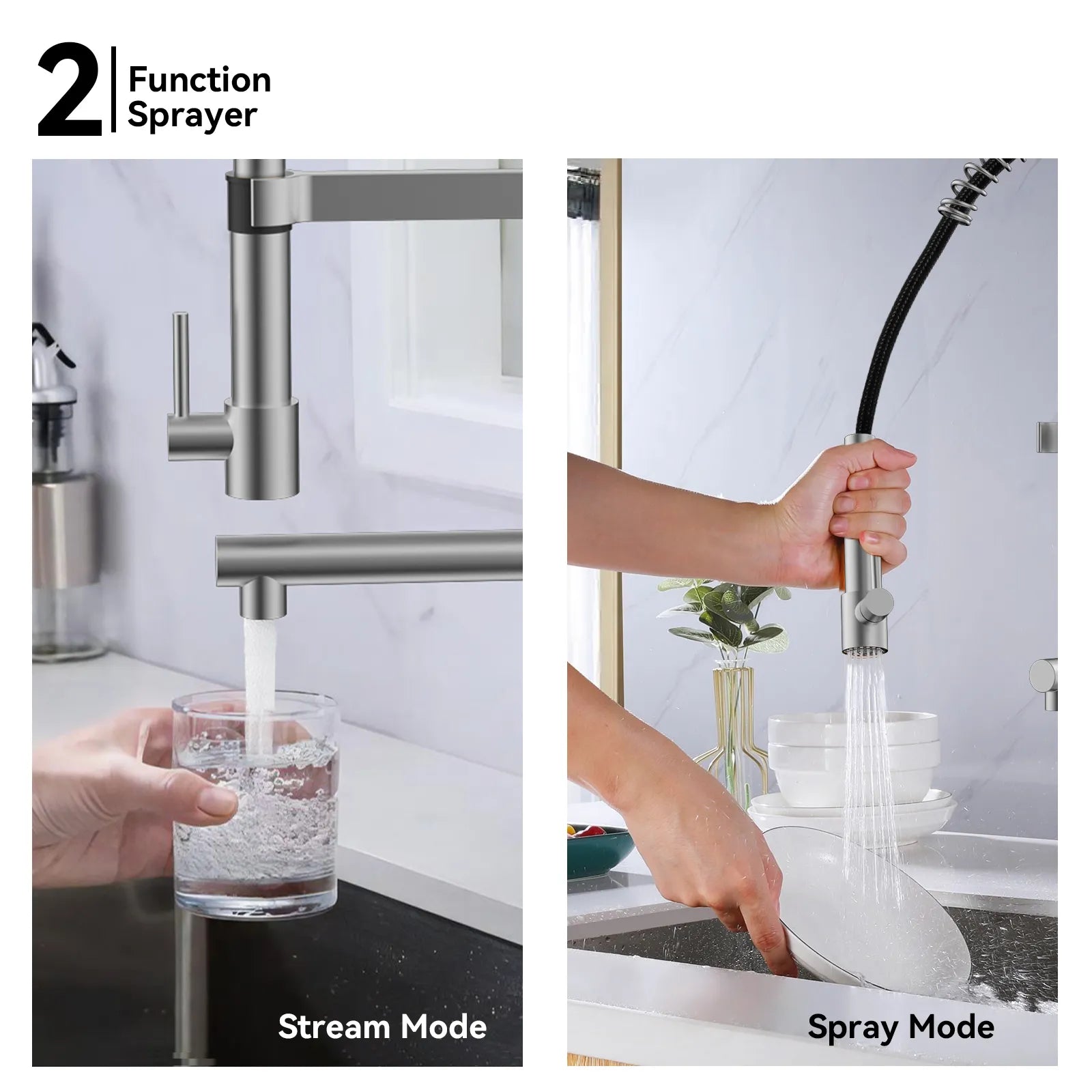 Semi-Pro Solid Brass Pull-Out Kitchen Faucet with Filtered Water Tap – Dual-Function Sprayer – KFB1508