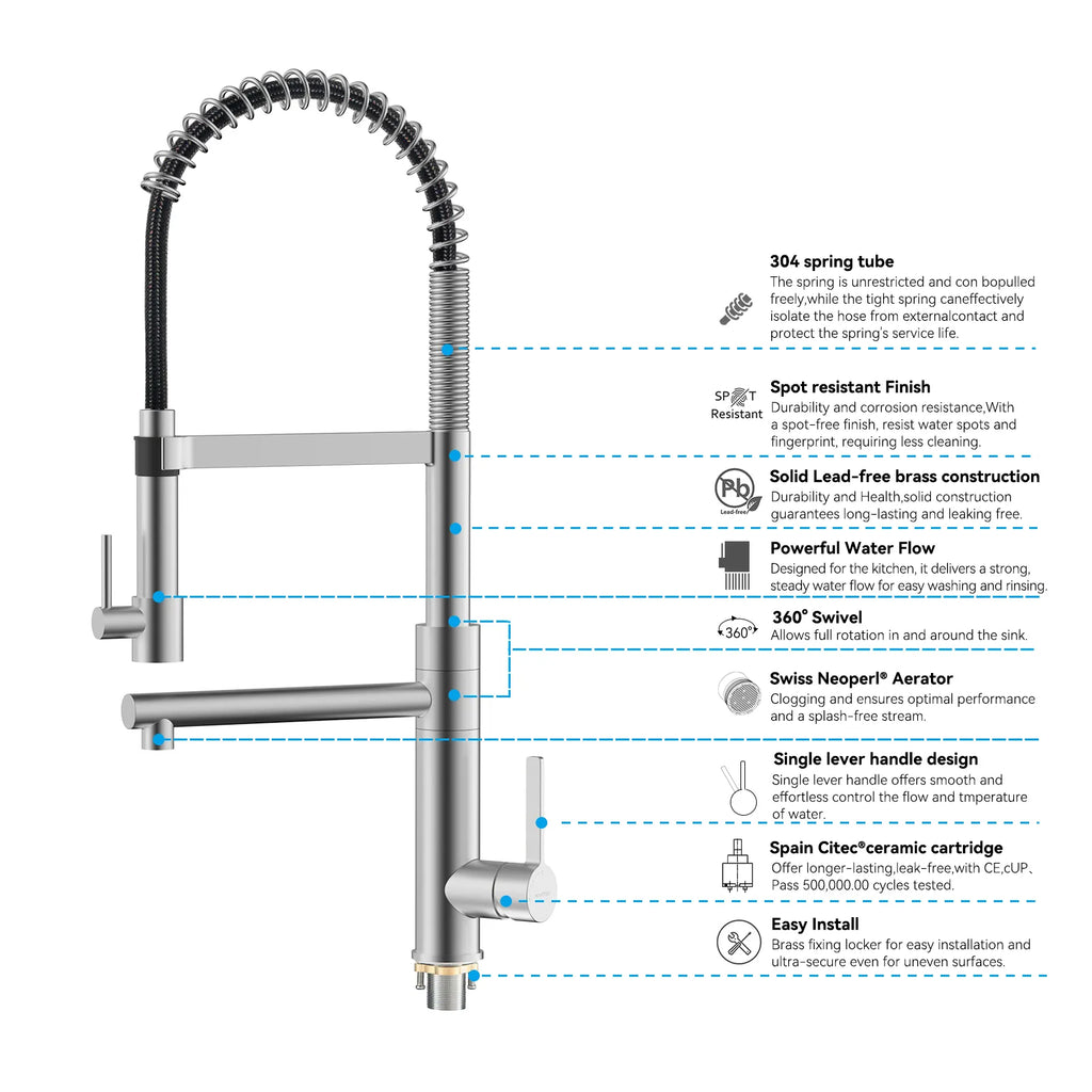 Semi-Pro Solid Brass Pull-Out Kitchen Faucet with Filtered Water Tap – Dual-Function Sprayer – KFB1508