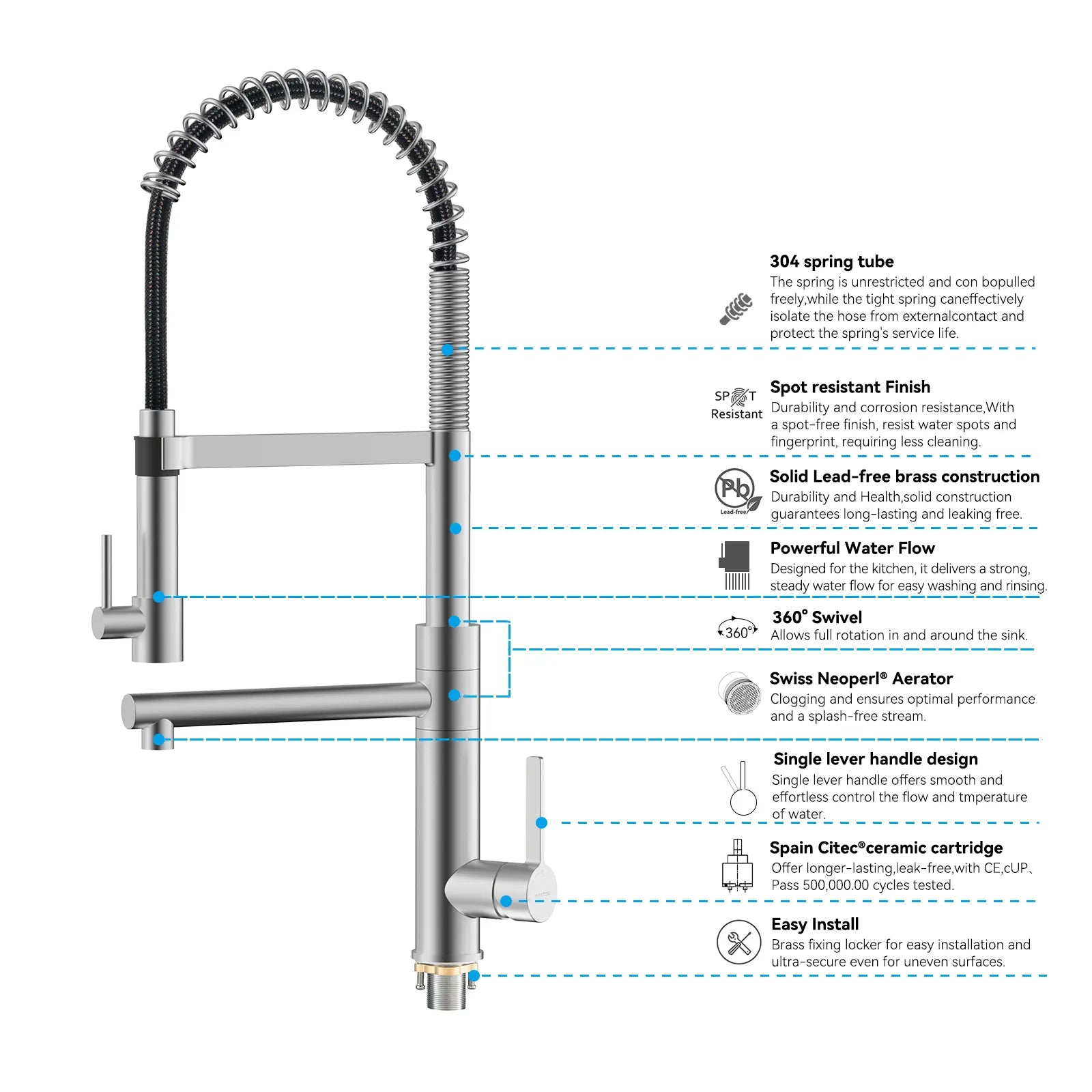 Semi-Pro Solid Brass Pull-Out Kitchen Faucet with Filtered Water Tap – Dual-Function Sprayer – KFB1508