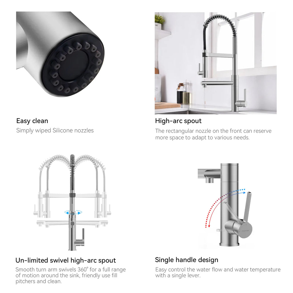 Semi-Pro Solid Brass Pull-Out Kitchen Faucet with Filtered Water Tap – Dual-Function Sprayer – KFB1508