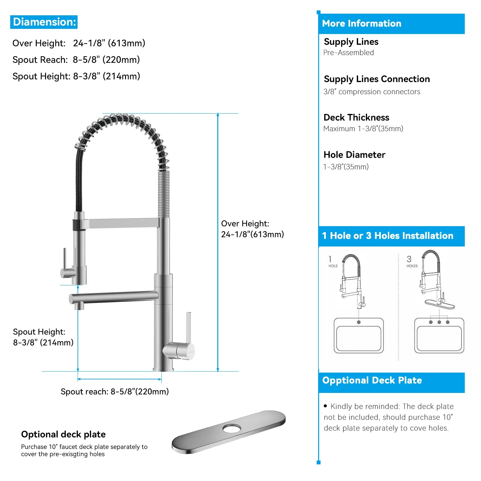 Semi-Pro Solid Brass Pull-Out Kitchen Faucet with Filtered Water Tap – Dual-Function Sprayer – KFB1508