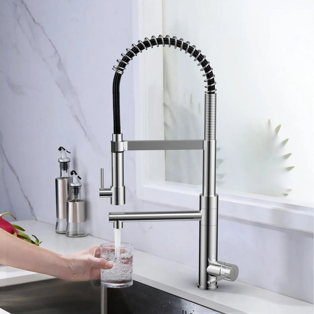 Semi-Pro Solid Brass Pull-Out Kitchen Faucet with Filtered Water Tap – Dual-Function Sprayer – KFB1508