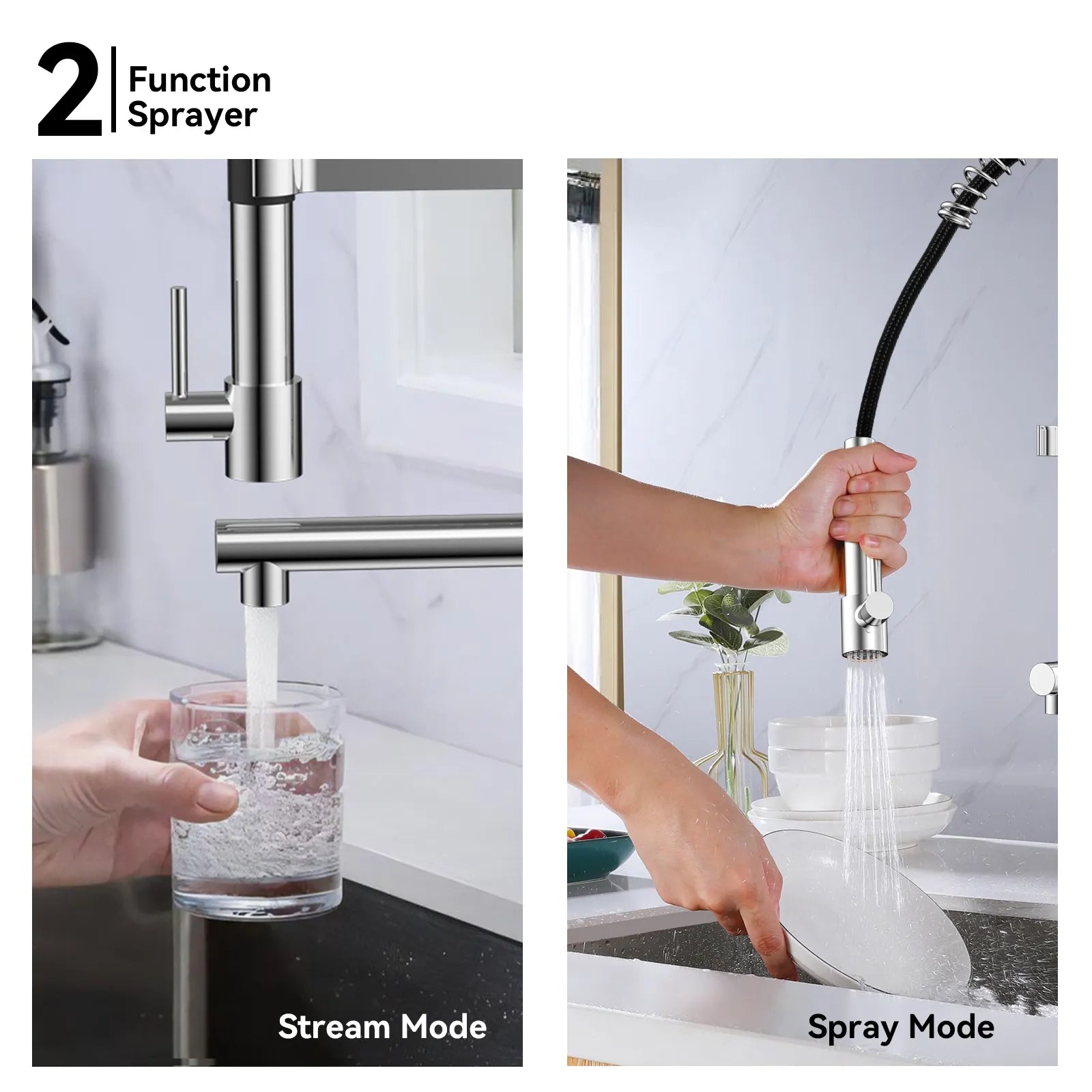 Semi-Pro Solid Brass Pull-Out Kitchen Faucet with Filtered Water Tap – Dual-Function Sprayer – KFB1508