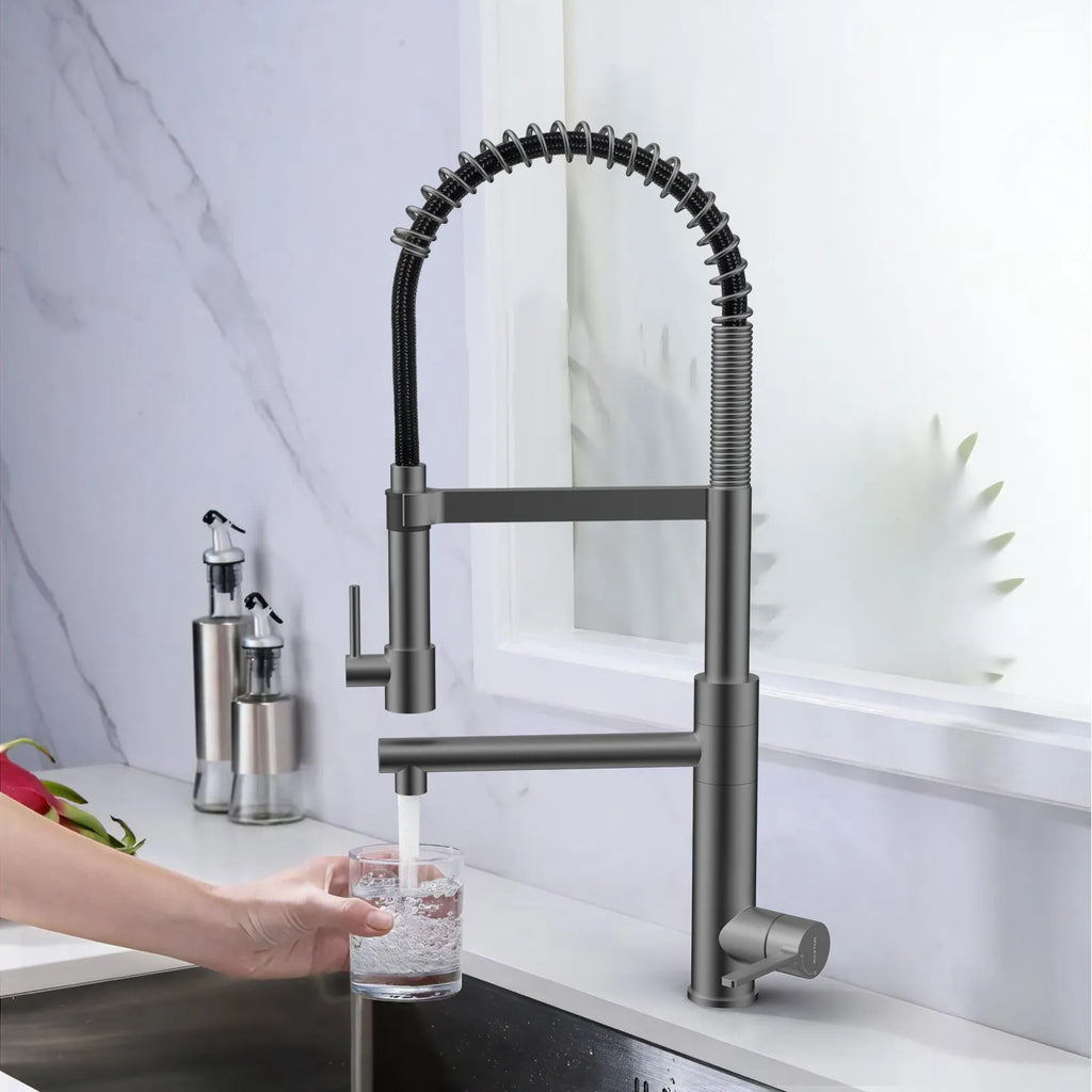Semi-Pro Solid Brass Pull-Out Kitchen Faucet with Filtered Water Tap – Dual-Function Sprayer – KFB1508