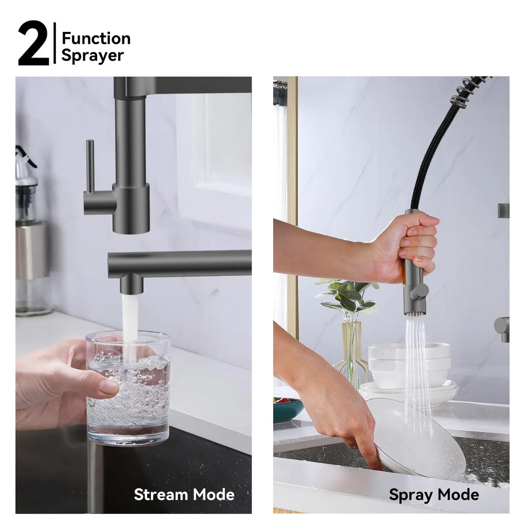 Semi-Pro Solid Brass Pull-Out Kitchen Faucet with Filtered Water Tap – Dual-Function Sprayer – KFB1508