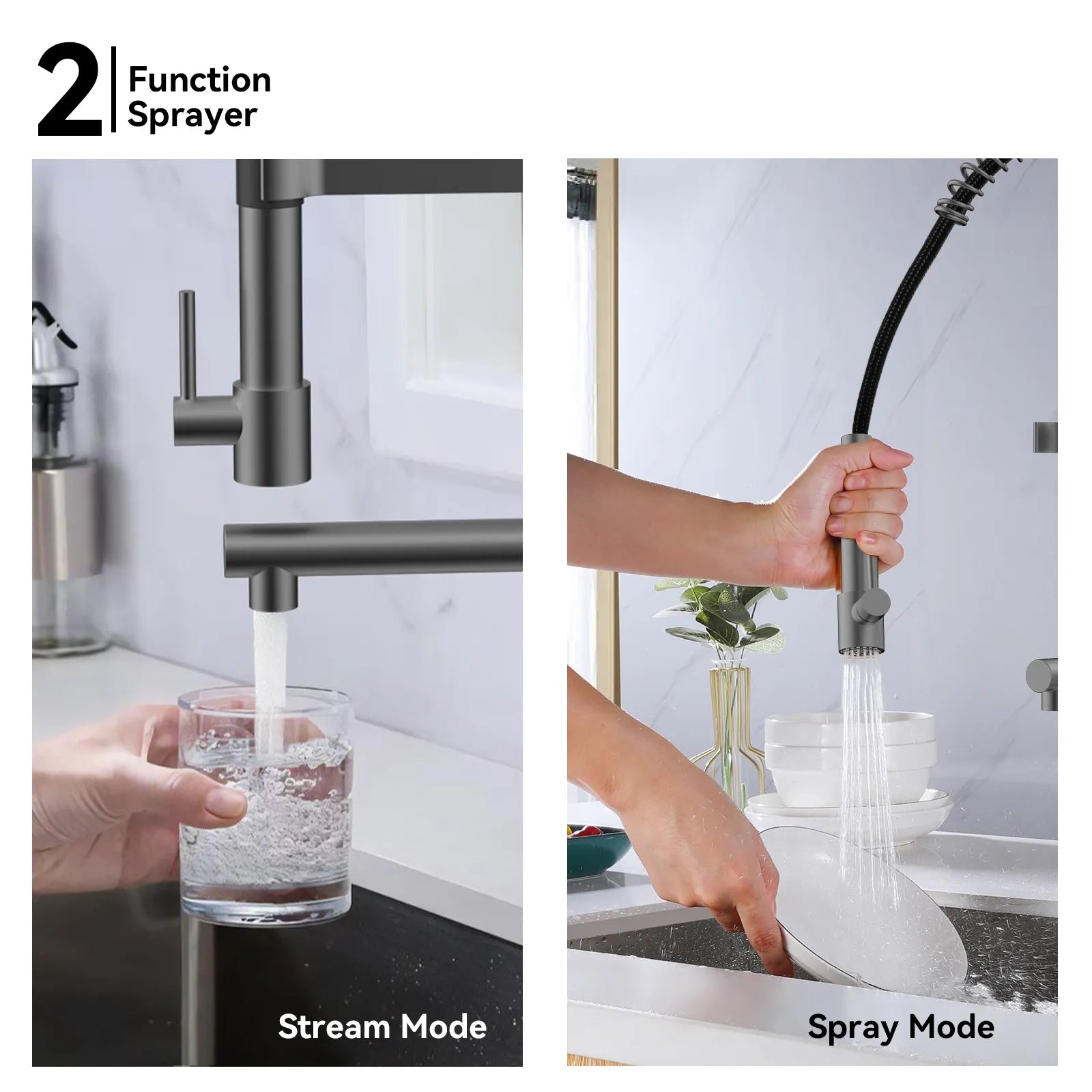 Semi-Pro Solid Brass Pull-Out Kitchen Faucet with Filtered Water Tap – Dual-Function Sprayer – KFB1508