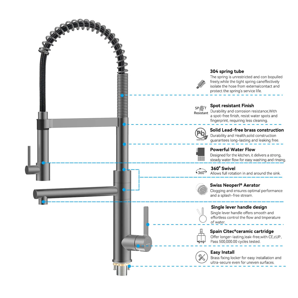 Semi-Pro Solid Brass Pull-Out Kitchen Faucet with Filtered Water Tap – Dual-Function Sprayer – KFB1508