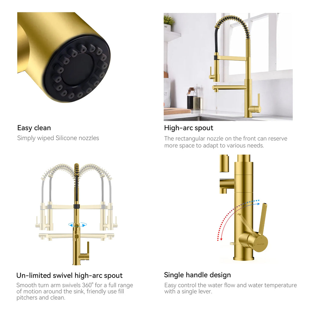 Semi-Pro Solid Brass Pull-Out Kitchen Faucet with Filtered Water Tap – Dual-Function Sprayer – KFB1508