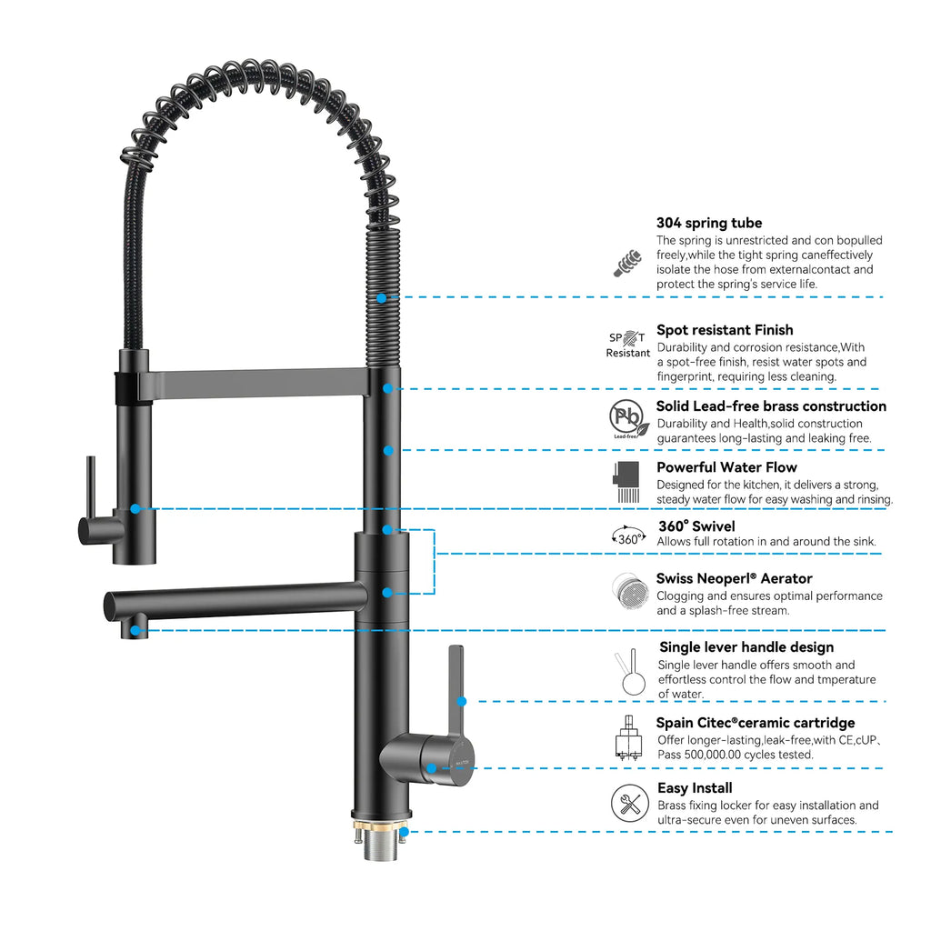 Semi-Pro Solid Brass Pull-Out Kitchen Faucet with Filtered Water Tap – Dual-Function Sprayer – KFB1508