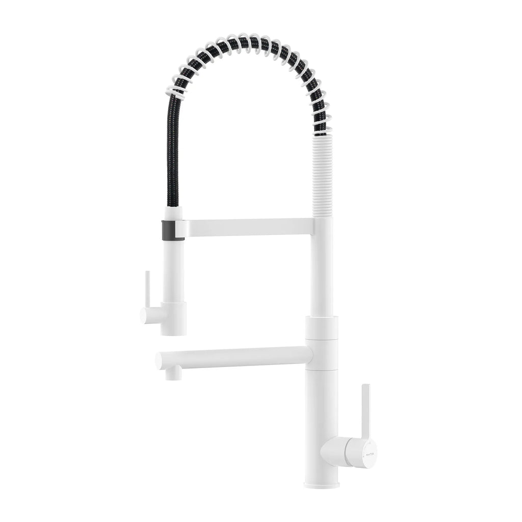 Semi-Pro Solid Brass Pull-Out Kitchen Faucet with Filtered Water Tap – Dual-Function Sprayer – KFB1508 Matte White