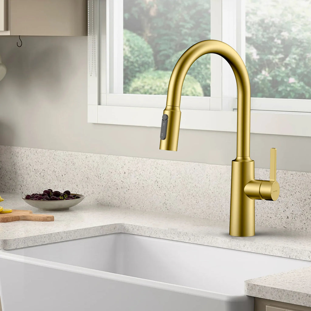 Solid Brass Pull-Down Kitchen Faucet – 4-Function Spray Head – KFB1510