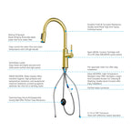 Solid Brass Pull-Down Kitchen Faucet – 4-Function Spray Head – KFB1510
