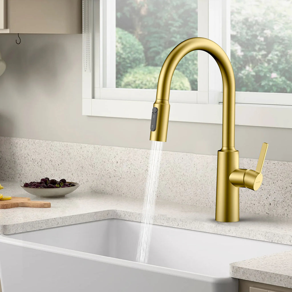 Solid Brass Pull-Down Kitchen Faucet – 4-Function Spray Head – KFB1510