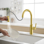 Solid Brass Pull-Down Kitchen Faucet – 4-Function Spray Head – KFB1510
