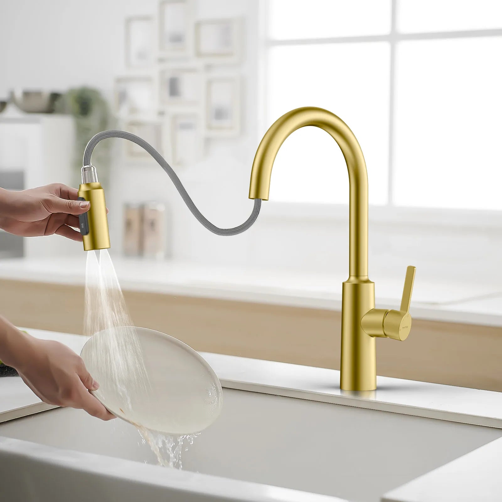 Solid Brass Pull-Down Kitchen Faucet – 4-Function Spray Head – KFB1510