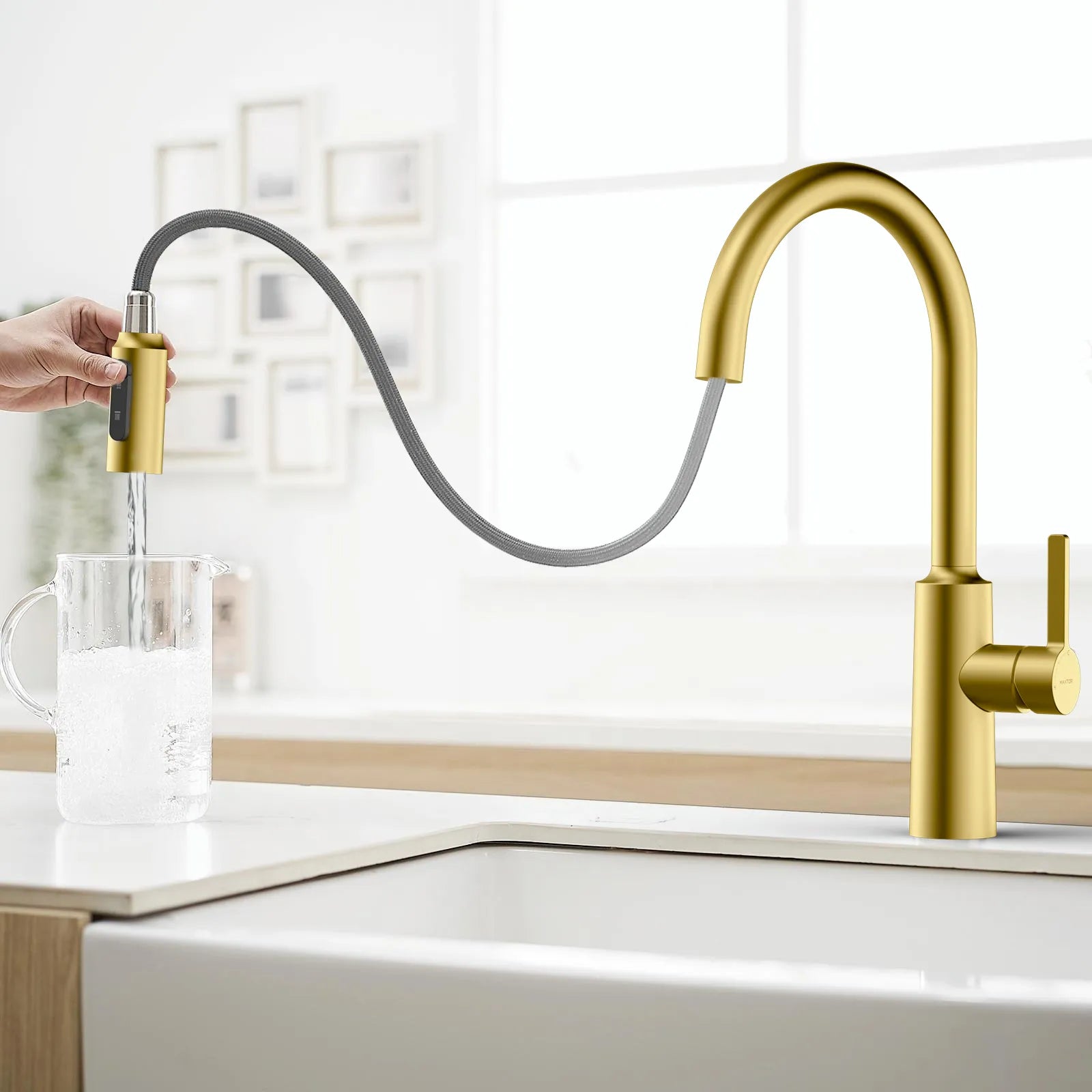 Solid Brass Pull-Down Kitchen Faucet – 4-Function Spray Head – KFB1510