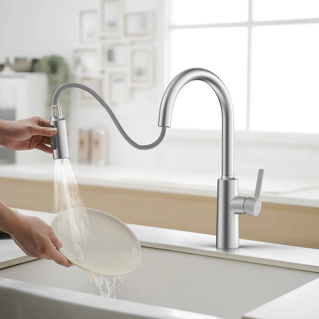 Solid Brass Pull-Down Kitchen Faucet – 4-Function Spray Head – KFB1510