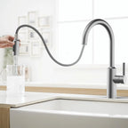 Solid Brass Pull-Down Kitchen Faucet – 4-Function Spray Head – KFB1510