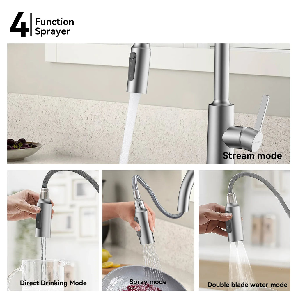 Solid Brass Pull-Down Kitchen Faucet – 4-Function Spray Head – KFB1510