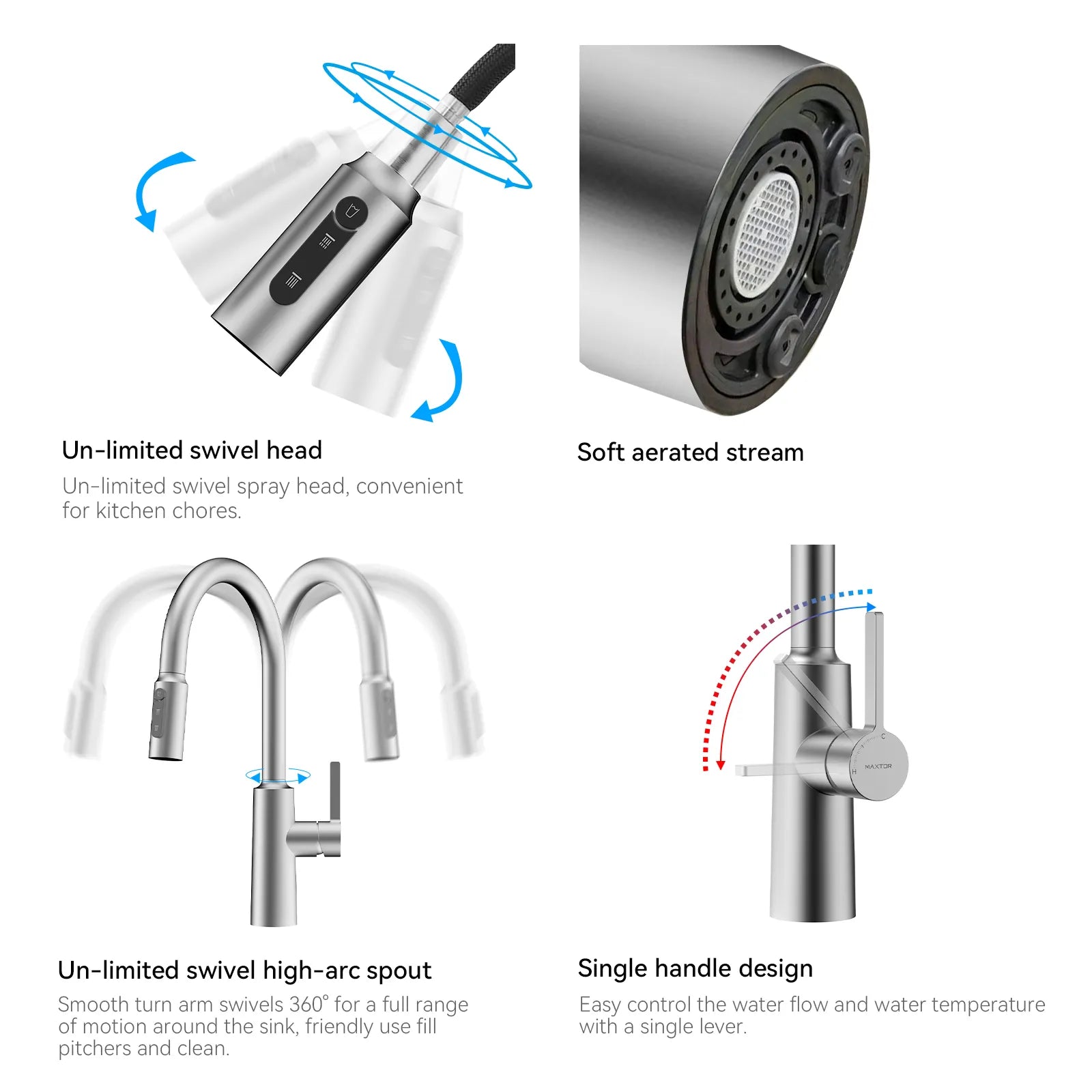 Solid Brass Pull-Down Kitchen Faucet – 4-Function Spray Head – KFB1510