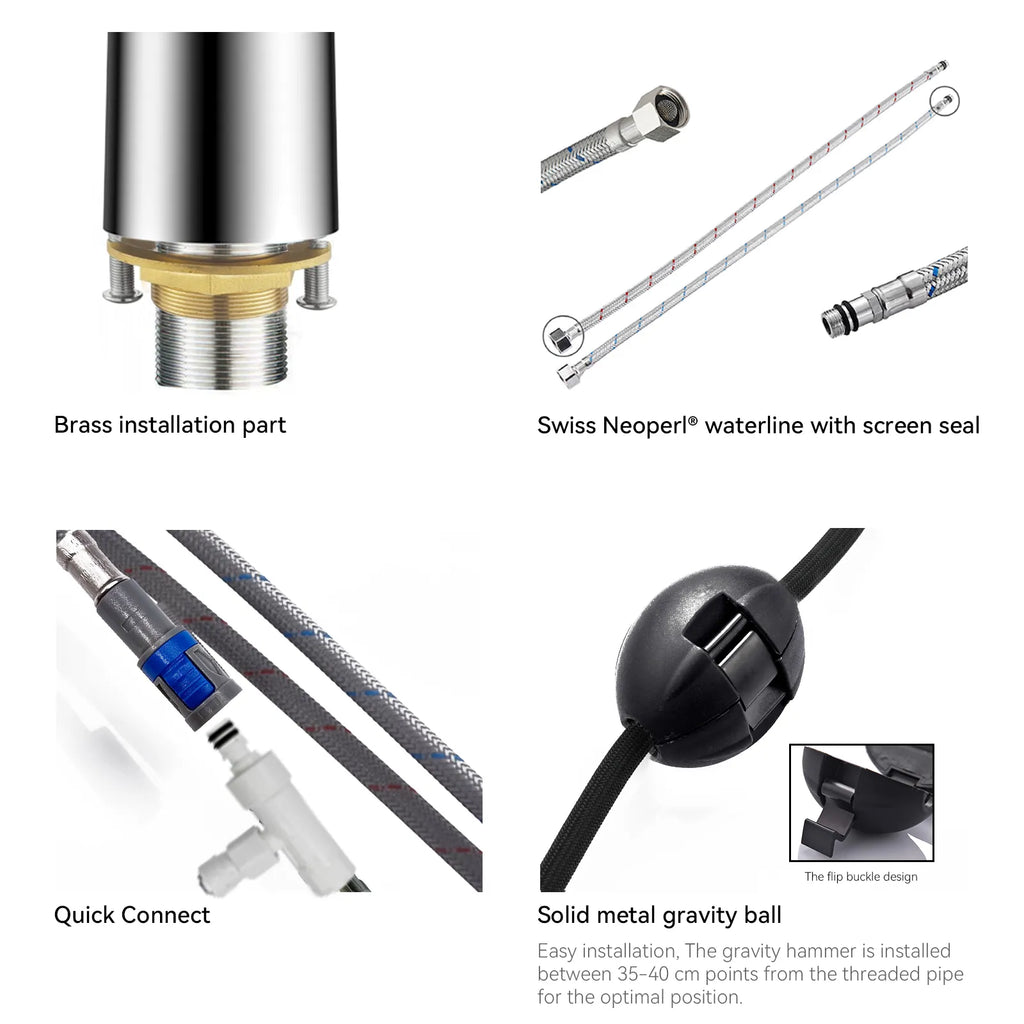 Solid Brass Pull-Down Kitchen Faucet – 4-Function Spray Head – KFB1510