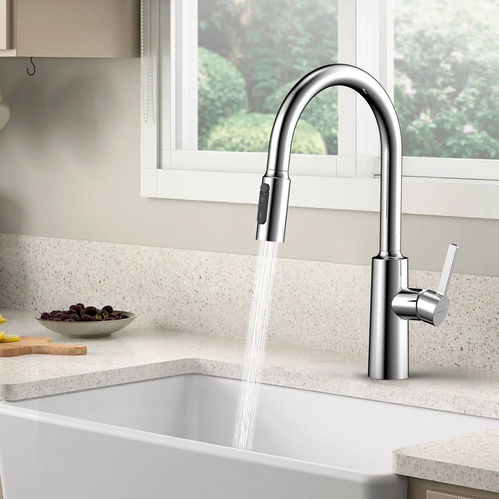 Solid Brass Pull-Down Kitchen Faucet – 4-Function Spray Head – KFB1510