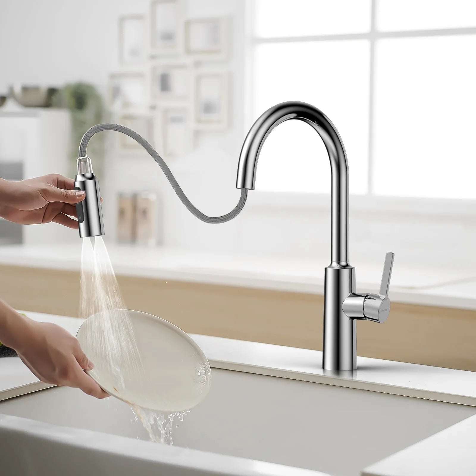 Solid Brass Pull-Down Kitchen Faucet – 4-Function Spray Head – KFB1510